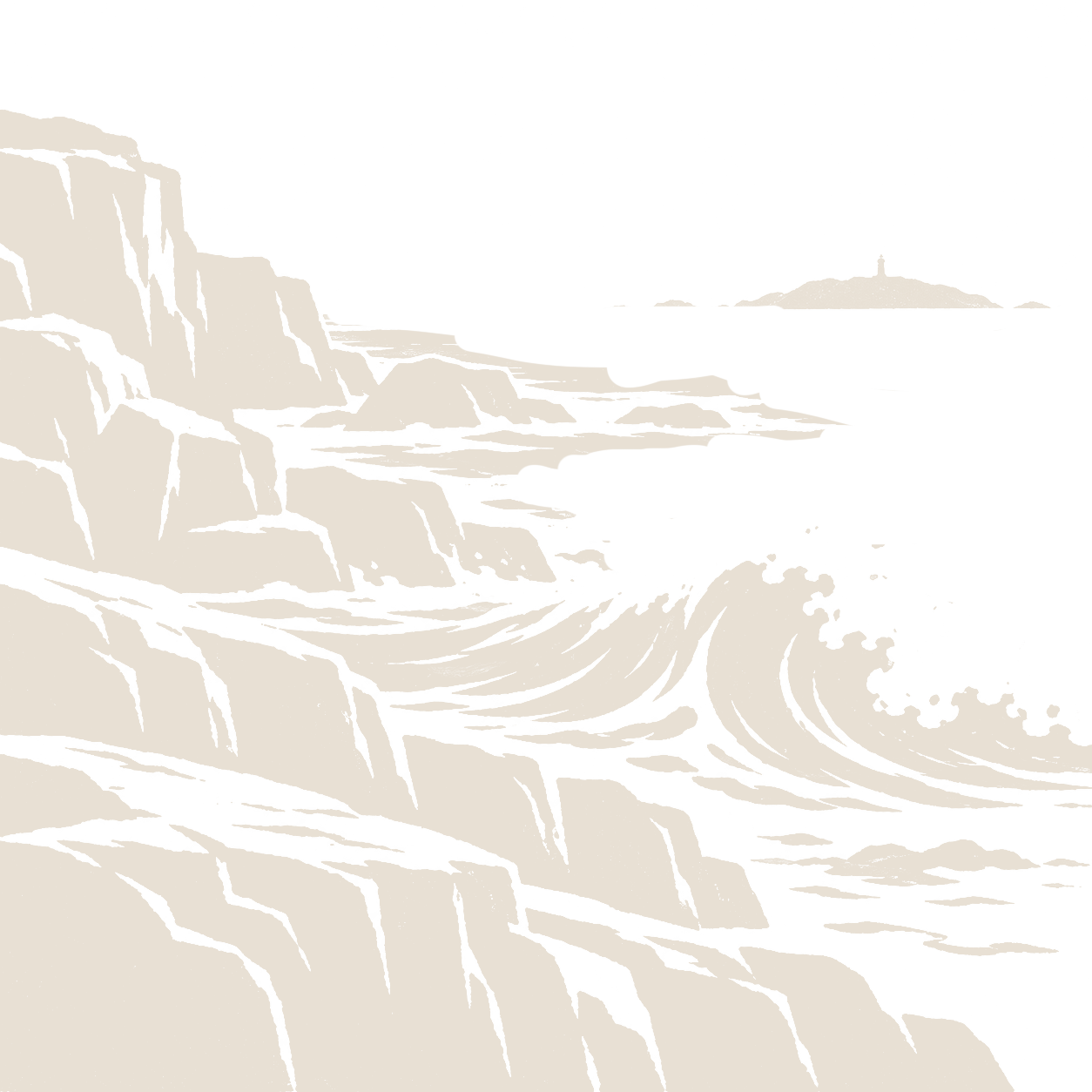 Maine wave on rocky coast woodcut